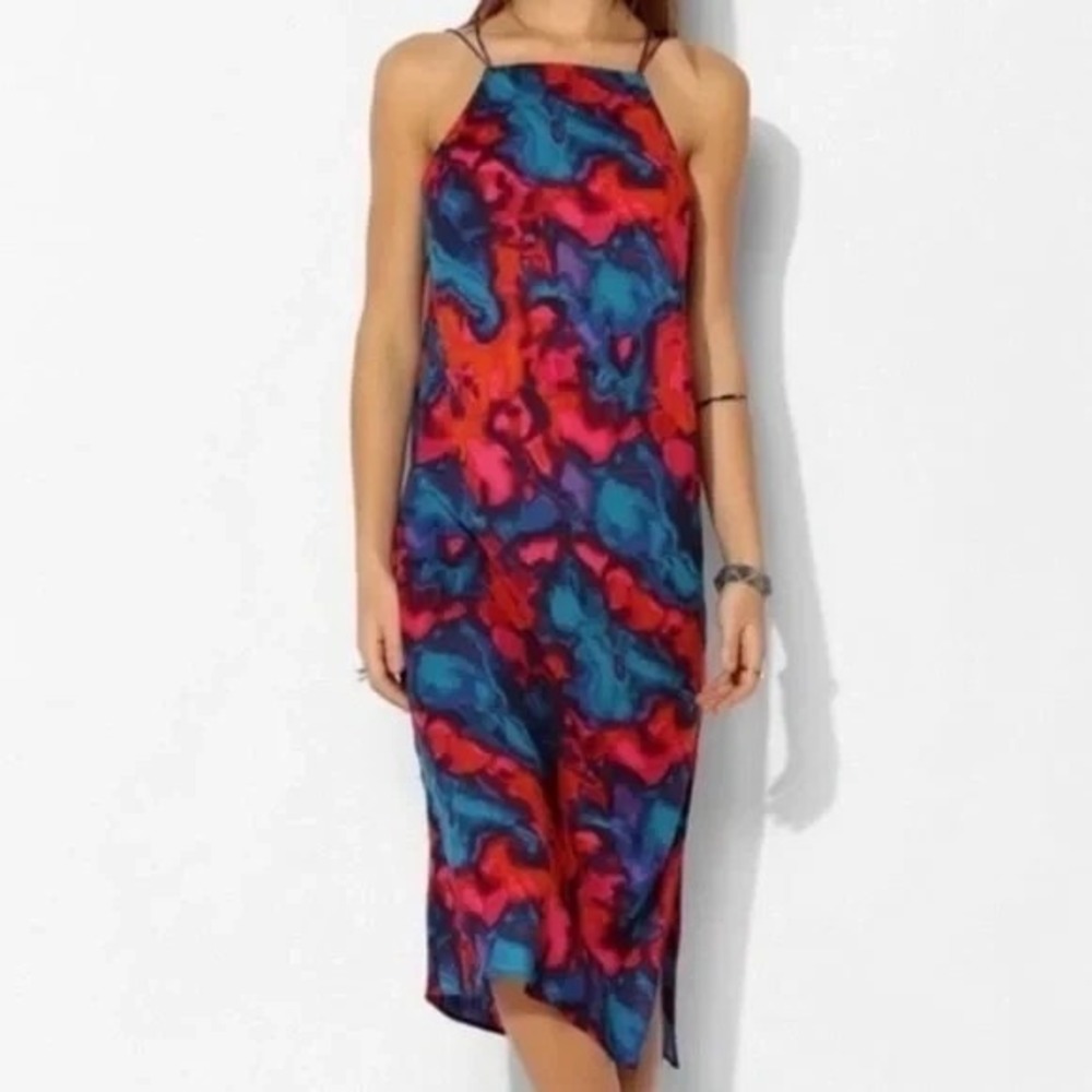 Silence + Noise Dress Womens Small Multicolor Abstract Halter Strap Midi‎ Y2K